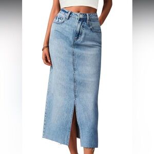 Blue Denim Maxi Skirt with Front Slit